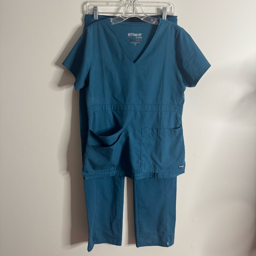 Grey’s Anatomy Stretch Spandex Scrub Top Pants Set Small S Caribbean Teal